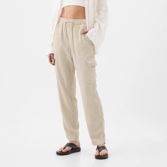 GAP Women's Mid Rise Easy Linen Blend Cargo Pants Pull On Size XL Relaxed Fit - Picture 1 of 13